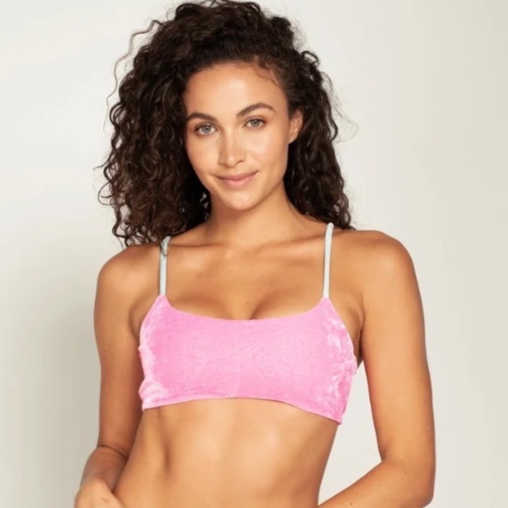 Peixoto Karol Bikini Top Women S Pink Turquoise Velvet Ruched Scoop Neck